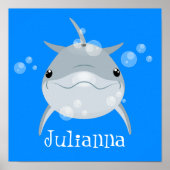 かわいいハッピードルフィンバブル漫画イラストレーション ポスター (正面)