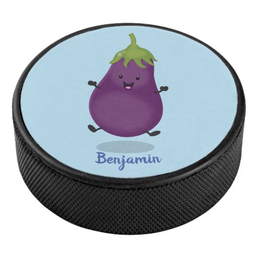 かわいいハッピーナスのナスの漫画イラストレーション アイスホッケーパック (3/4)