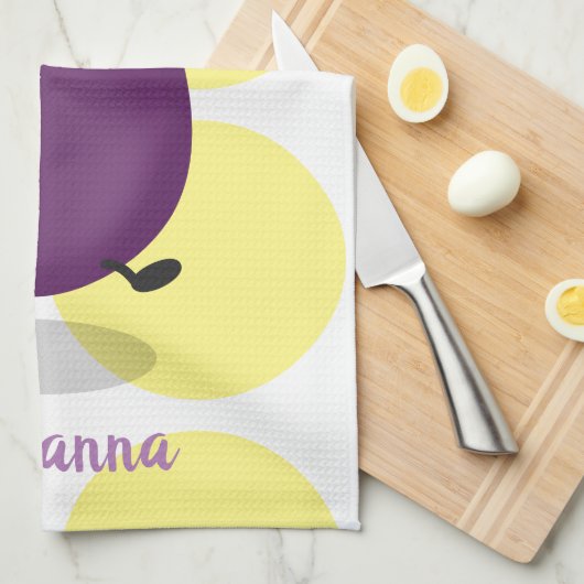 かわいいハッピーナスのナスの漫画イラストレーション キッチンタオル (四つ折り)