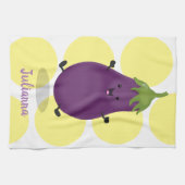 かわいいハッピーナスのナスの漫画イラストレーション キッチンタオル (横)