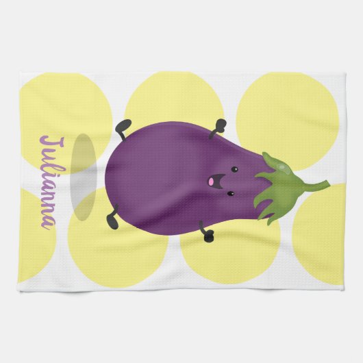 かわいいハッピーナスのナスの漫画イラストレーション キッチンタオル (横)