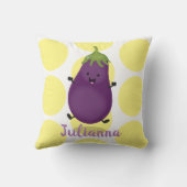 かわいいハッピーナスのナスの漫画イラストレーション クッション (裏面)