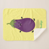 かわいいハッピーナスのナスの漫画イラストレーション シェルパブランケット (正面(横))