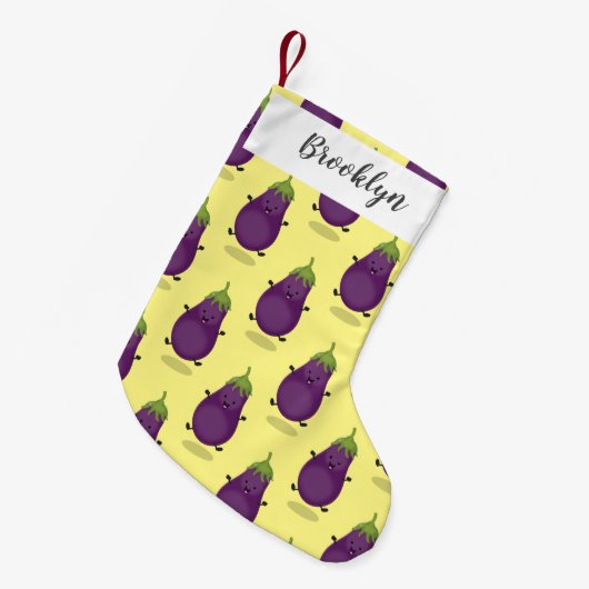 かわいいハッピーナスのナスの漫画イラストレーション スモールクリスマスストッキング (正面 (吊り時))