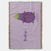 かわいいハッピーナスのナスの漫画イラストレーション スローブランケット (正面縦)