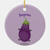 かわいいハッピーナスのナスの漫画イラストレーション セラミックオーナメント (裏面)