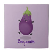 かわいいハッピーナスのナスの漫画イラストレーション タイル (正面)