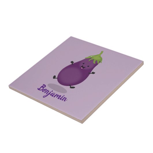 かわいいハッピーナスのナスの漫画イラストレーション タイル (側面)