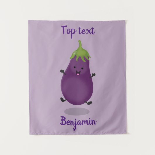 かわいいハッピーナスのナスの漫画イラストレーション タペストリー (正面)