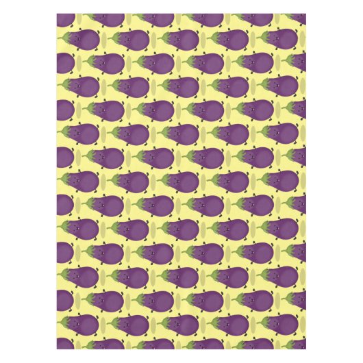 かわいいハッピーナスのナスの漫画イラストレーション テーブルクロス (正面)