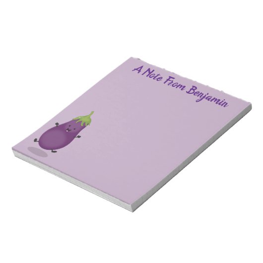 かわいいハッピーナスのナスの漫画イラストレーション ノートパッド (回転)