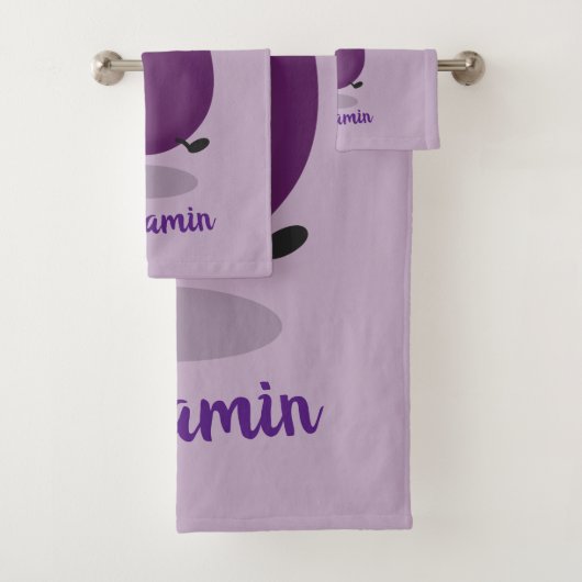 かわいいハッピーナスのナスの漫画イラストレーション バスタオルセット (インサイチュ)