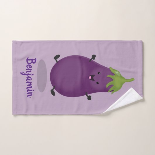 かわいいハッピーナスのナスの漫画イラストレーション バスタオルセット (ハンドタオル)