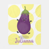 かわいいハッピーナスのナスの漫画イラストレーション フリースブランケット (正面)