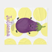 かわいいハッピーナスのナスの漫画イラストレーション フリースブランケット (正面(横))