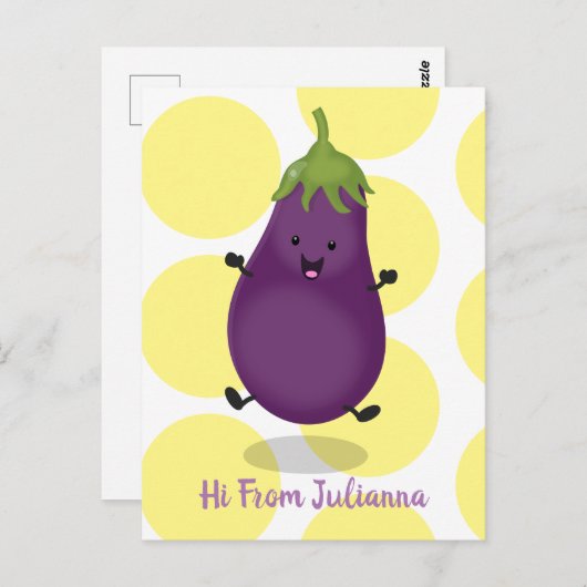 かわいいハッピーナスのナスの漫画イラストレーション ポストカード (正面/裏面)