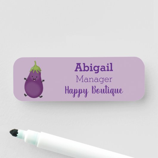 かわいいハッピーナスのナスの漫画イラストレーション 名札 (インサイチュ)