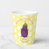 かわいいハッピーナスのナスの漫画イラストレーション 紙コップ (裏面)