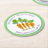 かわいいハッピーニンジン漫画イラストレーション ラウンドペーパーコースター (アングル)