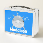 かわいいハッピーハッピーかわいいドルフィン漫画イラストレーション メタルランチボックス (裏面)