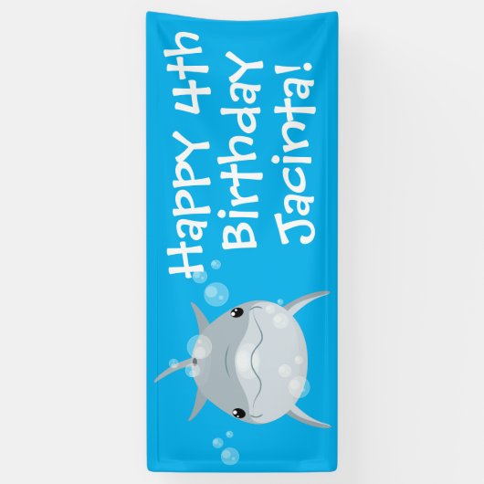 かわいいハッピーハッピーかわいいドルフィン漫画イラストレーション 横断幕 (縦)