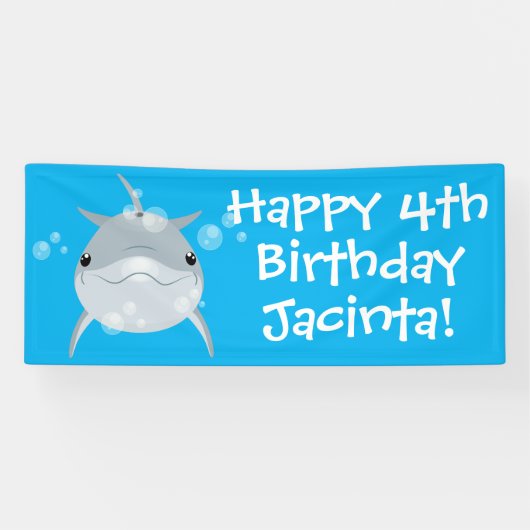 かわいいハッピーハッピーかわいいドルフィン漫画イラストレーション 横断幕 (横)