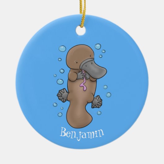 かわいいハッピーハッピーベビーのカートゥーイラストレーション セラミックオーナメント (正面)