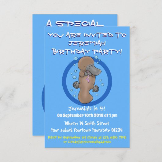 かわいいハッピーハッピーベビーのカートゥーイラストレーション 招待状 (正面/裏面)