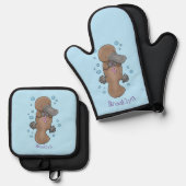 かわいいハッピーハッピーベビーのカートゥーイラストレーション 鍋つかみ&鍋敷きセット (正面/裏面)