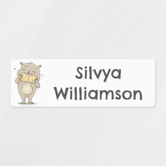 かわいいハッピーハムスターとピーナッツの漫画パーソナライズされた ラベル (デザイン2)