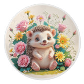 かわいいハッピーハリネズミの花 セラミックノブ (正面)