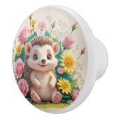 かわいいハッピーハリネズミの花 セラミックノブ (右)