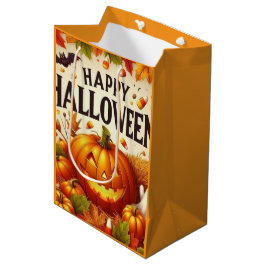 かわいいハッピーハロウィンのかぼちゃとおばけのギフトトートB ミディアムペーパーバッグ