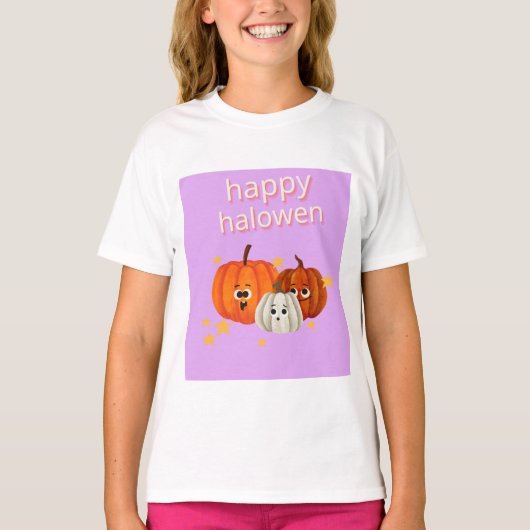 かわいいハッピーハロウィンのかぼちゃの顔Tシャツ Tシャツ (正面)