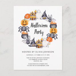 かわいいハッピーハロウィンイラストパーティー インビテーションポストカード