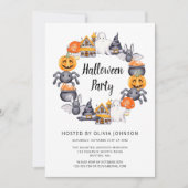 かわいいハッピーハロウィンイラストパーティー 招待状 (正面)