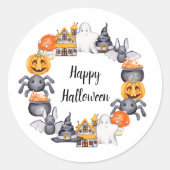 かわいいハッピーハロウィンイラスト ラウンドシール (正面)