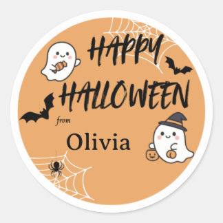 かわいいハッピーハロウィンオレンジステッカー ラウンドシール