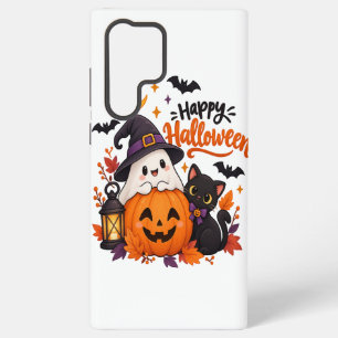 かわいいハッピーハロウィンゴーストパンプキンブラックキャット    SAMSUNG GALAXY S22 ULTRAケース