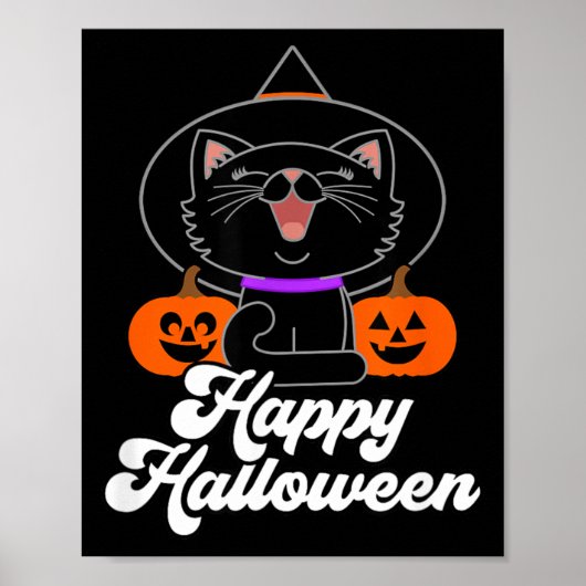かわいいハッピーハロウィン黒猫 ポスター (正面)