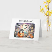 かわいいハッピーハローウィンかわいいグリーティング カード (黄色い花)