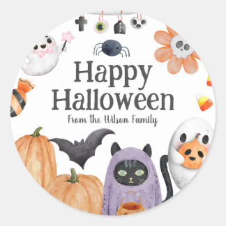 かわいいハッピーハローウィンの水彩スタイル ラウンドシール