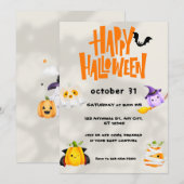 かわいいハッピーハローウィンイラストレーションパーティー 招待状 (正面/裏面)