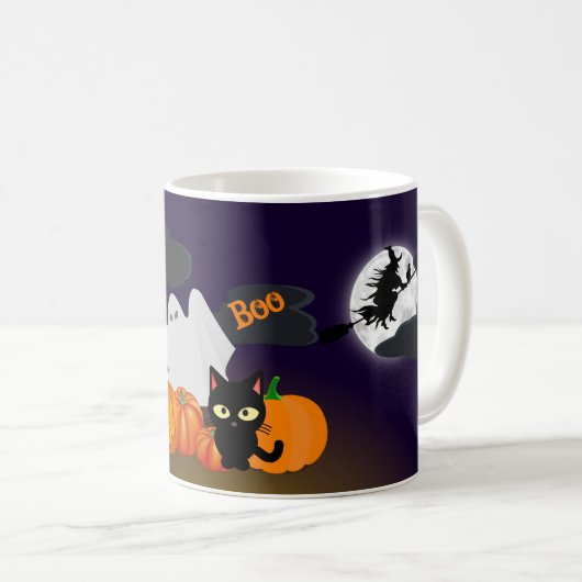 かわいいハッピーハローウィンカボチャと黒猫 コーヒーマグカップ (正面右)