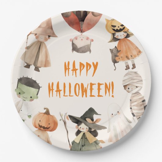 かわいいハッピーハローウィンキッズコスチュームパーティー ペーパープレート (正面)
