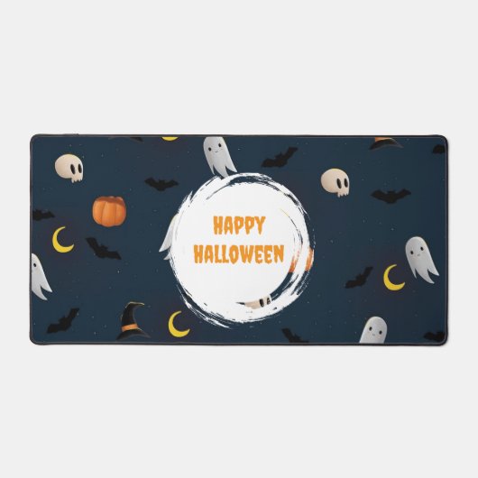 かわいいハッピーハローウィンダークブルー デスクマット (正面)