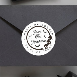 かわいいハッピーハローウィントリックまたはトリートスケルトンこうもり ラウンドシール