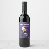 かわいいハッピーハローウィンネコ、こうもり、ミイラ&幽霊 ワインラベル (正面)