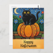 かわいいハッピーハローウィンブラックキャットオレンジカボチャ ポストカード (正面/裏面)