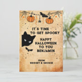 かわいいハッピーハローウィンブラック猫グリーティングカード (スタンド正面)